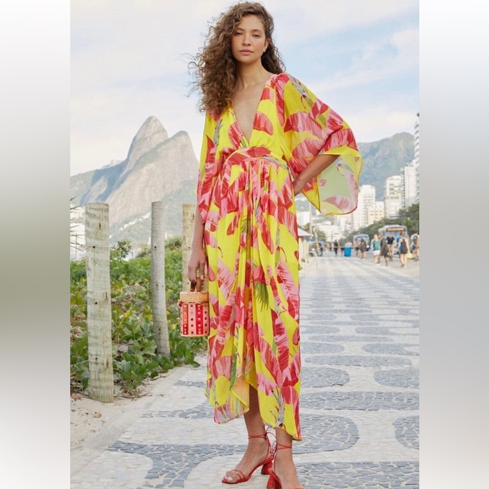 Farm Rio Sweet Jungle Open Back Kaftan Dress